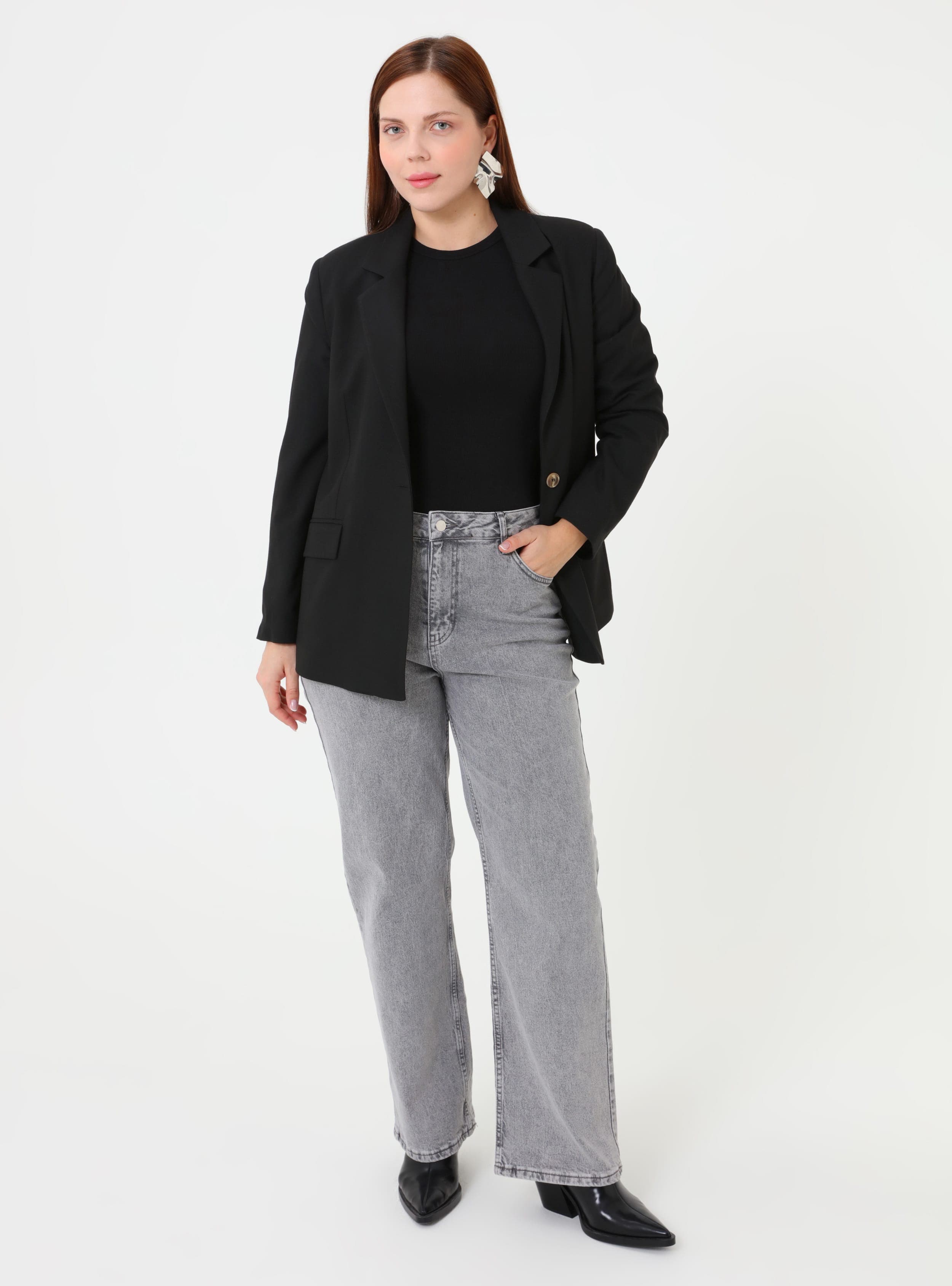 Büyük Beden Basic Denim Pantolon Gri