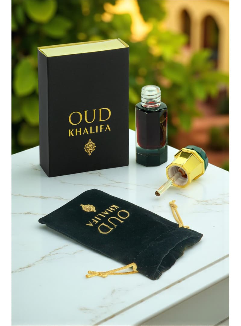 Oud Khalifa 6 Ml Saf Ud Kokusu, Metal Kapaklı Cam Çubuk Tıpalı, Kadife Kese ve Özel Kutulu