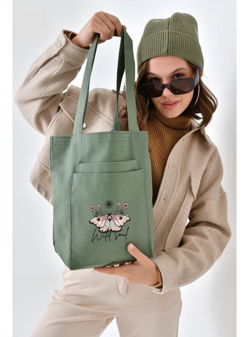 Wild Soul Baskılı Gabardin Çanta Mint Yeşili