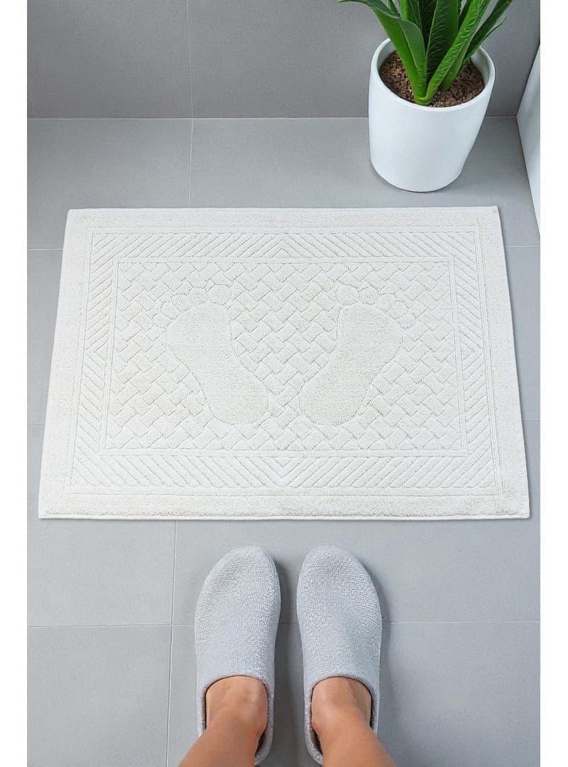 Ayak İzi Desenli 2li Ayak Havlusu 50x70 cm Su Emici Banyo Paspası Seti Beyaz