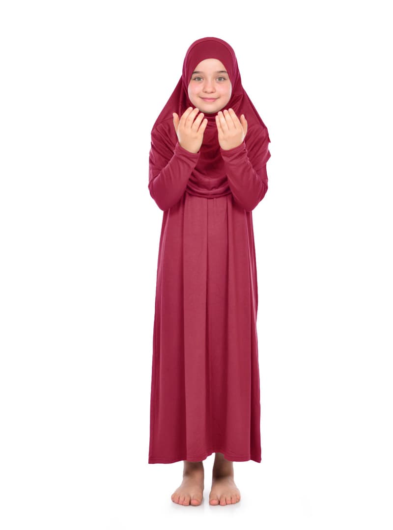 Pratik Çocuk Namaz Elbisesi 8 12 Yaş Kırmızı