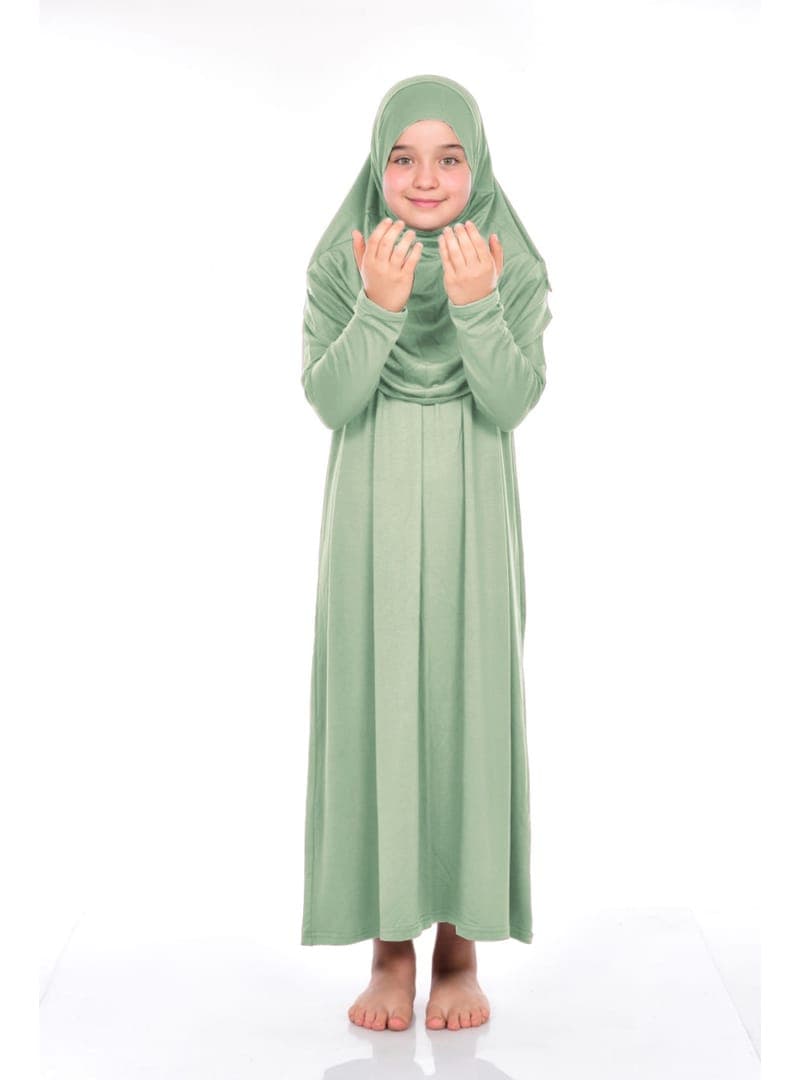 Pratik Çocuk Namaz Elbisesi 8-12 Yaş Mint Yeşili