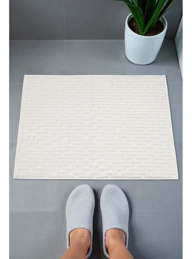 Tuğla Desenli 2li Ayak Havlusu 50x70 cm Su Emici Banyo Paspası Seti Beyaz