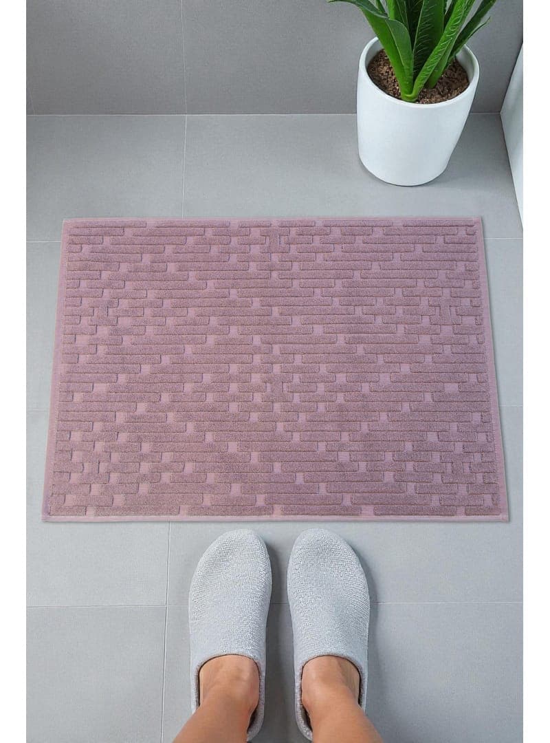 Tuğla Desenli 2li Ayak Havlusu 50x70 cm Su Emici Banyo Paspası Seti Bordo