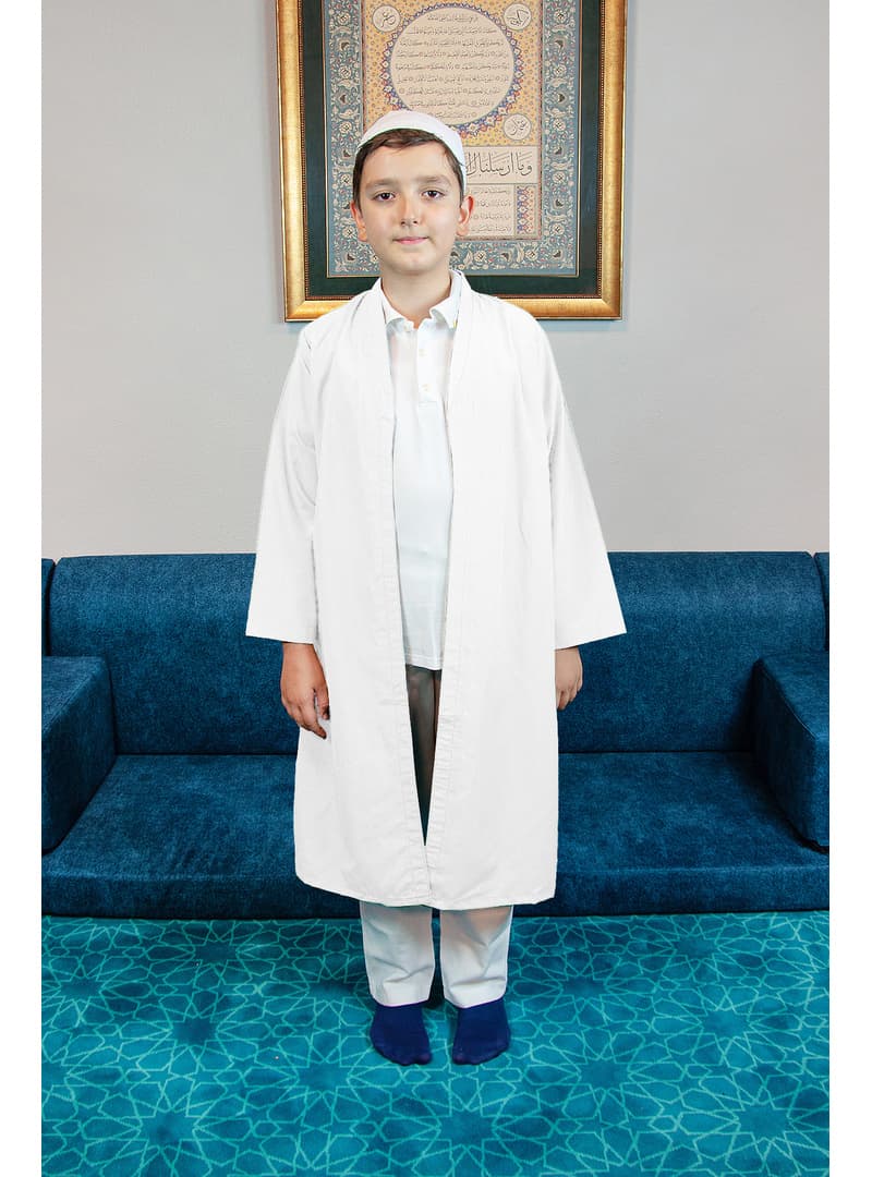 Buhara Yaka Erkek Çocuk Namaz Elbisesi Cübbe Beyaz