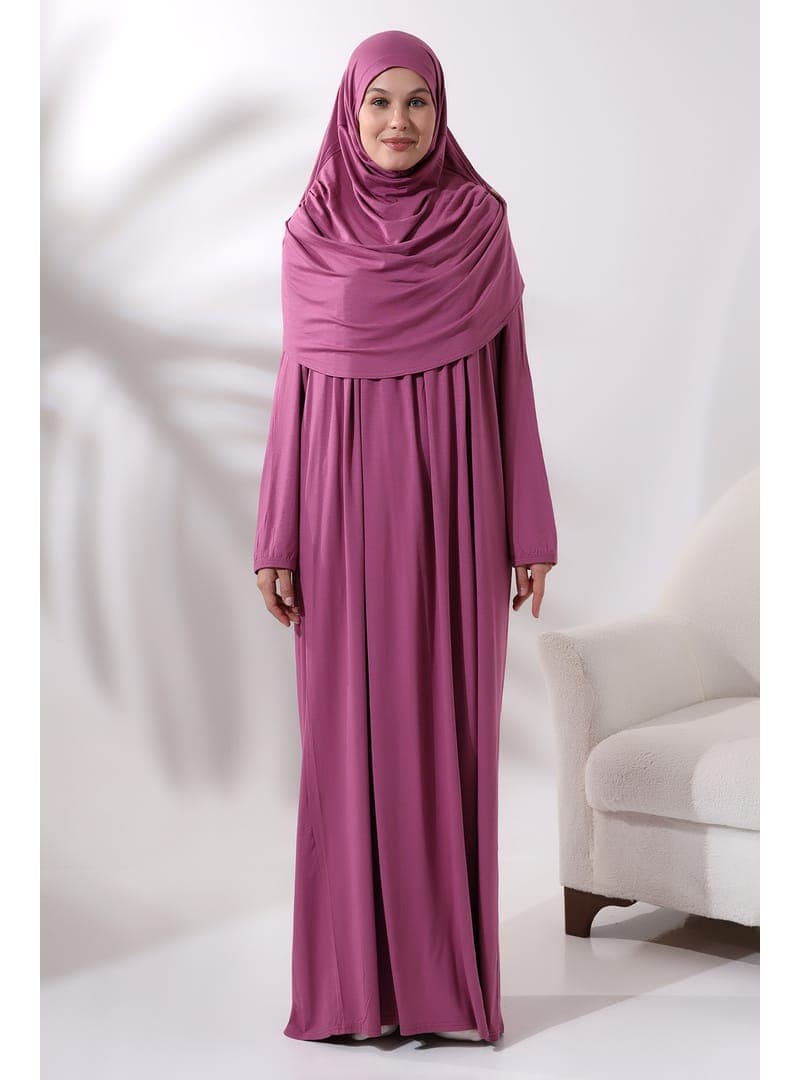 Pratik Başörtülü Namaz Elbisesi 8015 Pembe