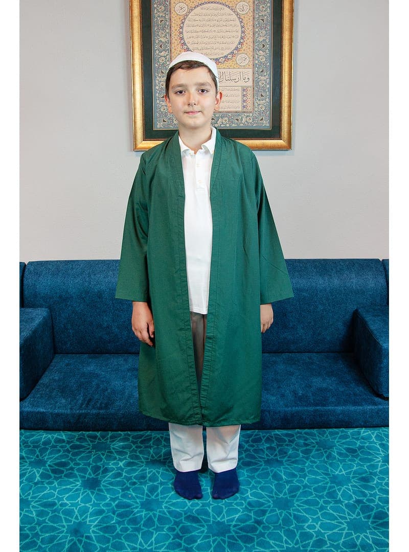 Yeşil Buhara Yaka Çocuk Namaz Cübbesi Yeşil