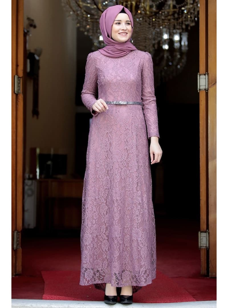 Dantel Abiye Elbise 150 cm Lila