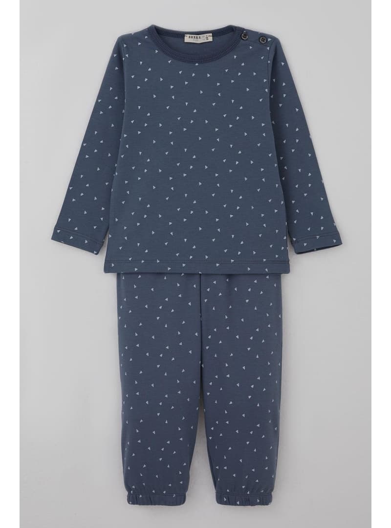 Bebek Pijama Takımı Minik Üçgen Desenli Füme