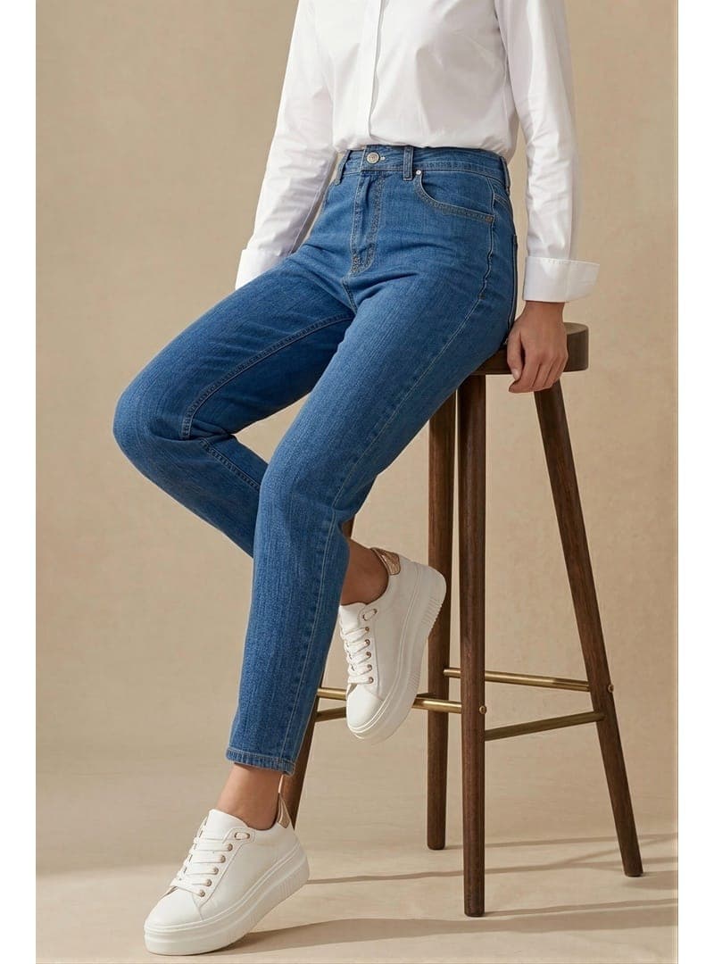 Yüksek Bel Mom Jeans Pantolon