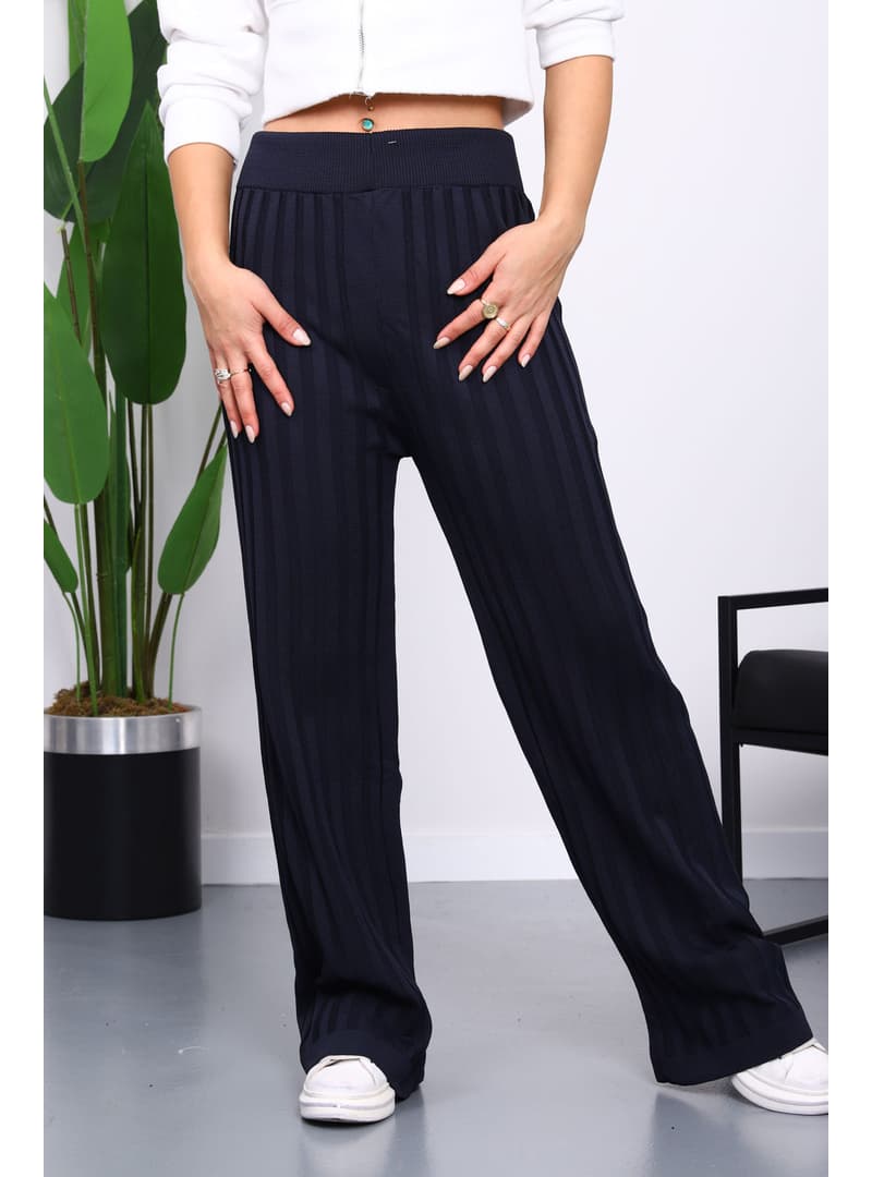 Lacivert Fitilli Triko Bol Paça Pantolon