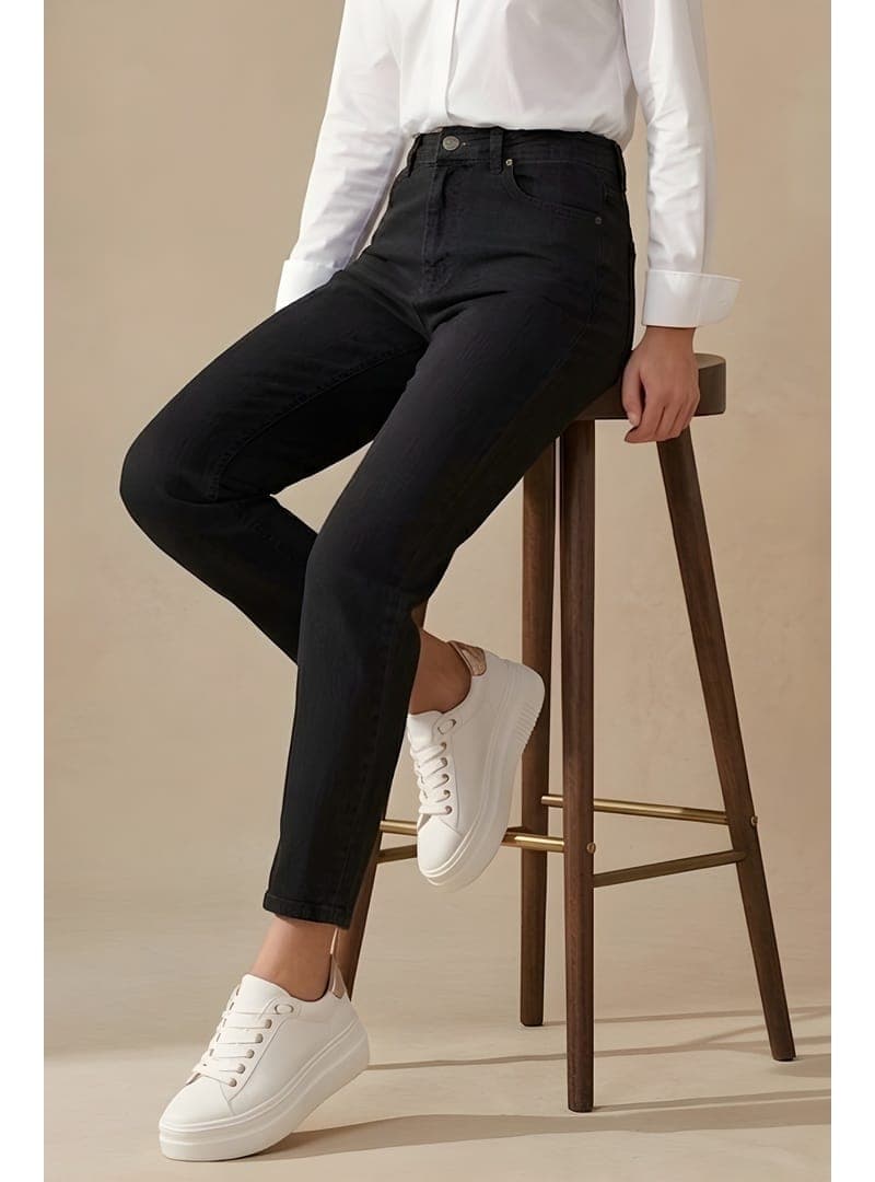 Siyah Yüksek Bel Mom Jeans Pantolon