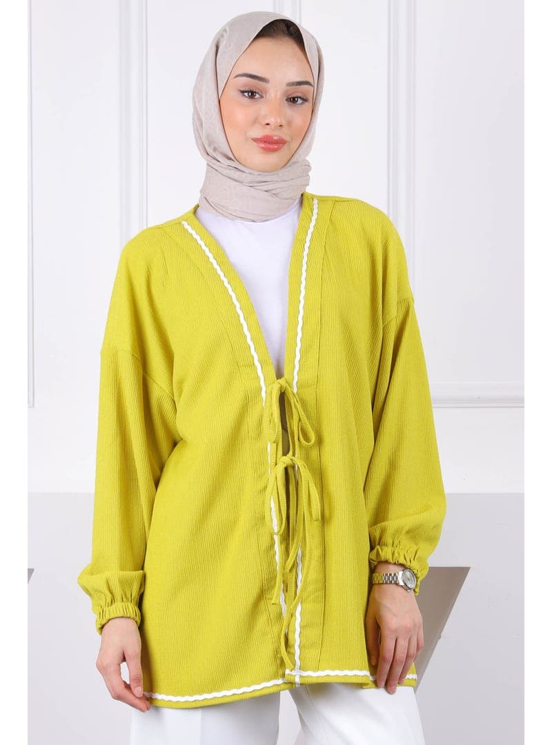 Yağ Yeşili Bürümcük Kimono