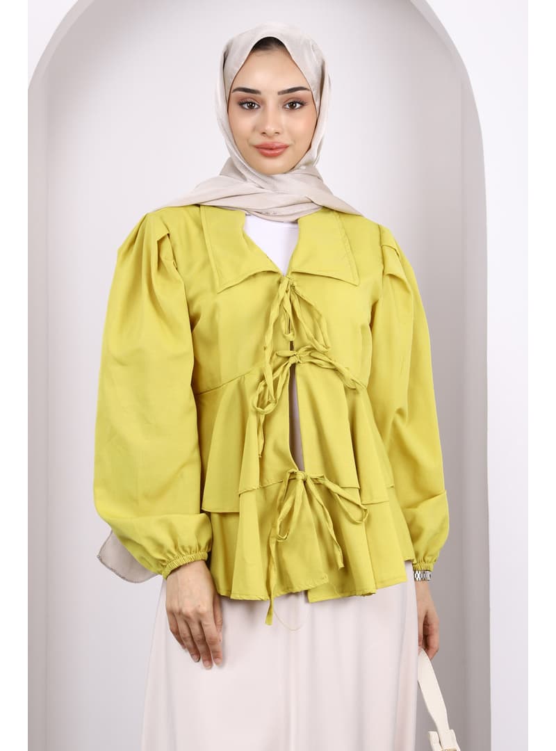 Yağ Yeşili Ön Bağlamalı Kimono
