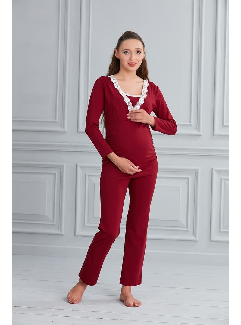 Hamile Emzirme Pijama Takımı Bordo
