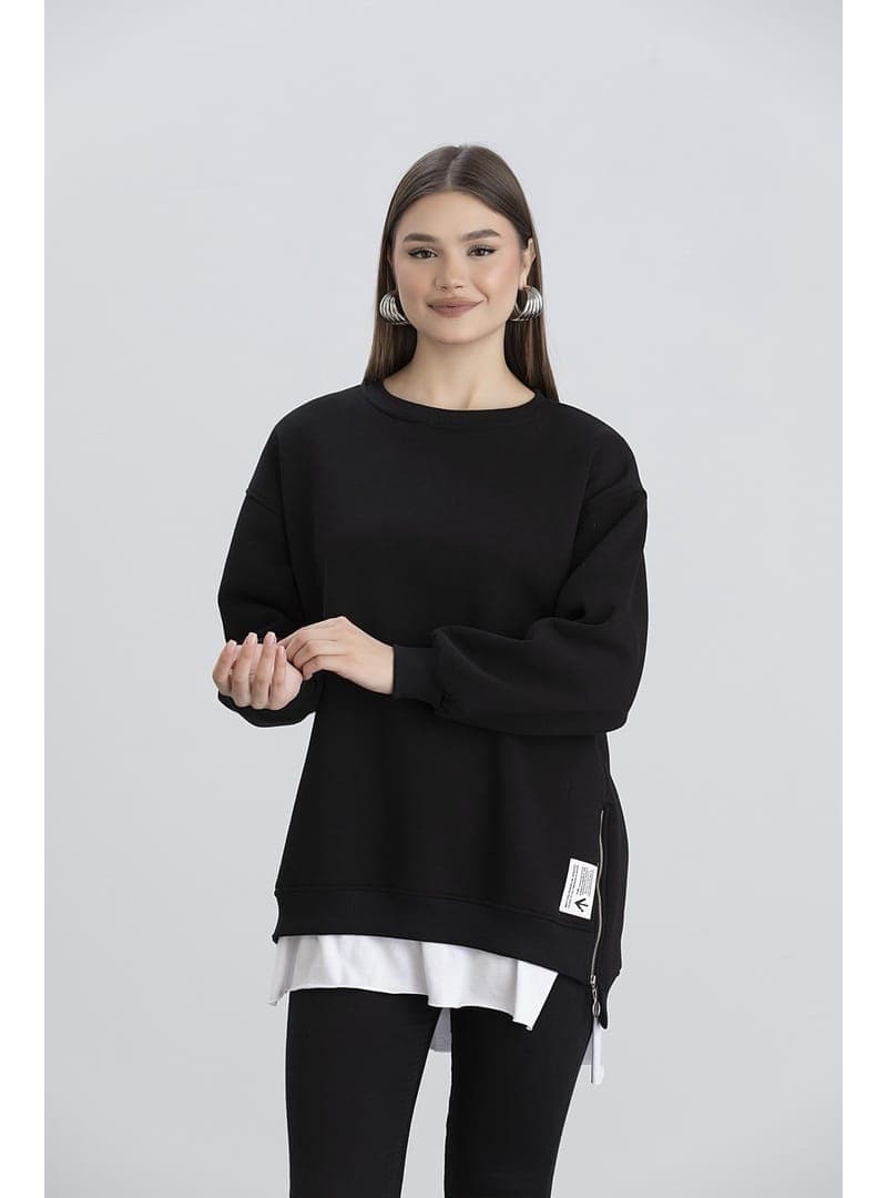 Üç İplik Penye Sweatshirt Siyah