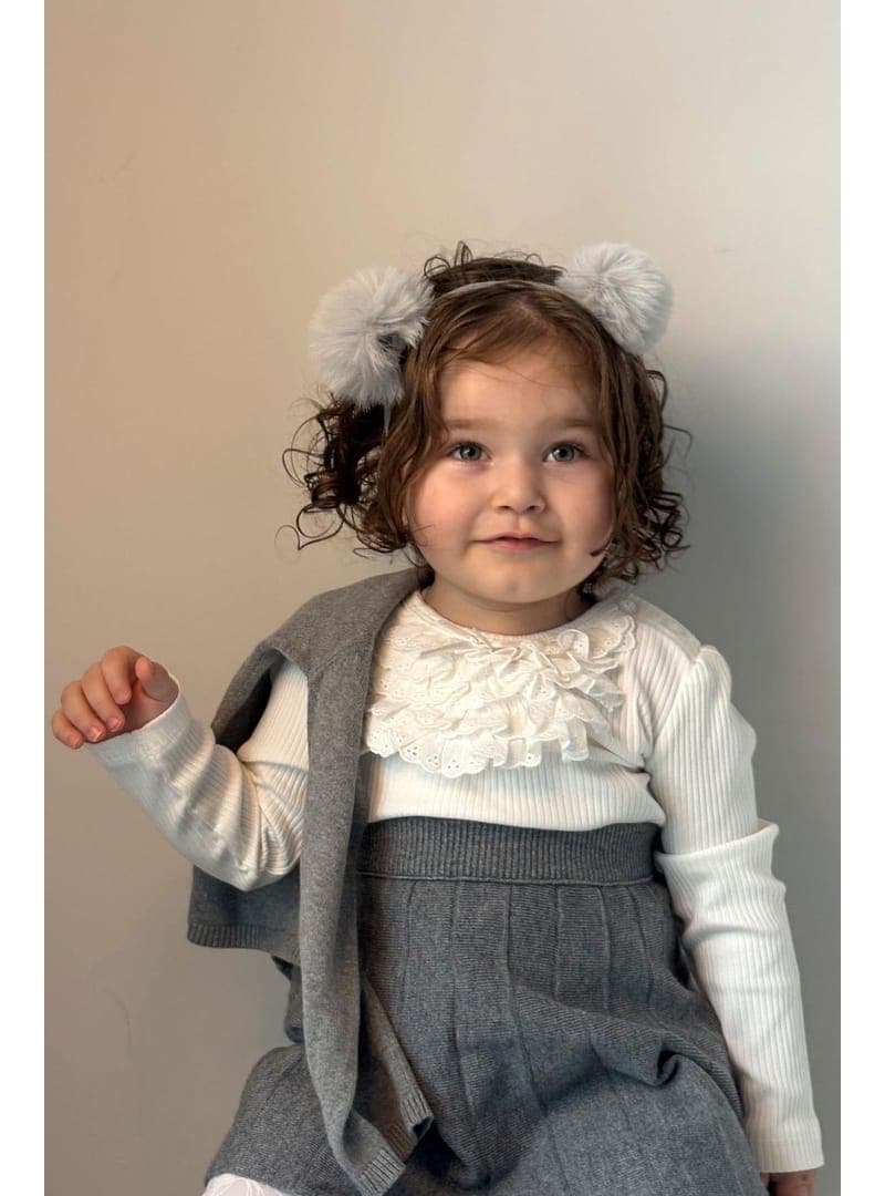 Breeze Kız Bebek Tişört Güpürlü Fiyonklu Ekru