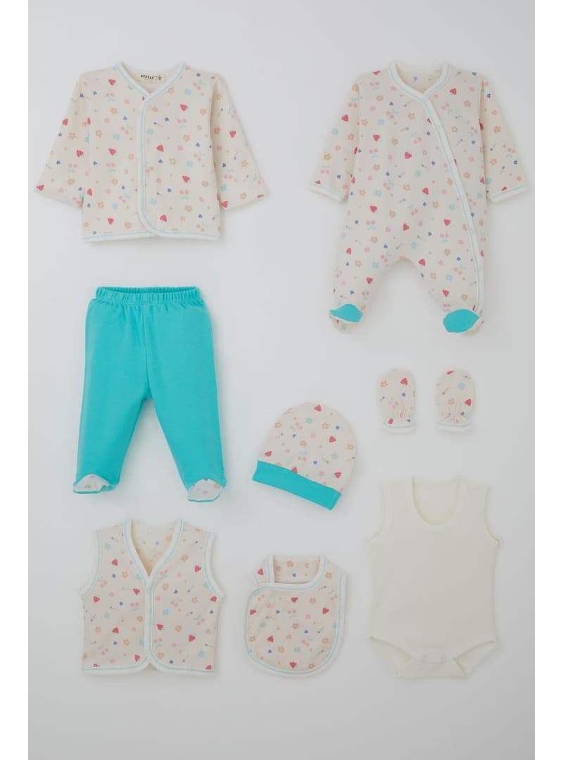 Breeze Kız Bebek Hastane Çıkışı 8 Li Çiçek Bahçesi Çilek Kiraz Desenli 0 3 Ay Krem