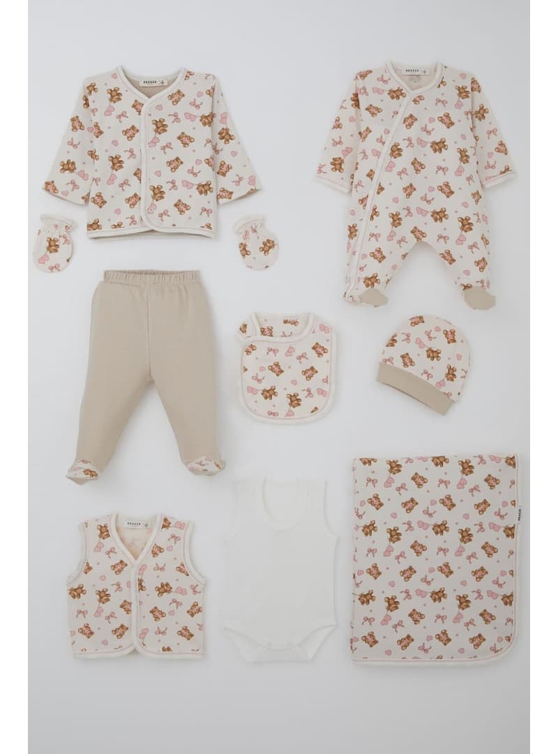 Breeze Kız Bebek Hastane Çıkışı Battaniyeli Ayıcık Desenli 0 3 Ay Ekru