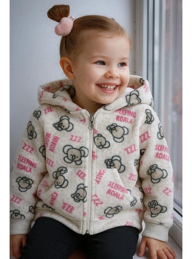 Breeze Kız Bebek Koala Desenli Polar Kapüşonlu Hırka