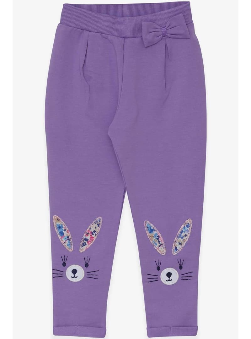 Kız Bebek Tavşan Nakışlı Tayt Pantolon Eflatun