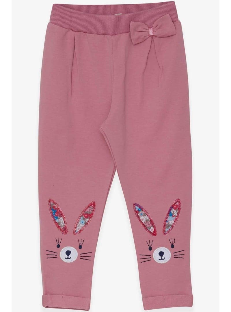 Kız Bebek Tavşan Nakışlı Tayt Pantolon Gülkurusu