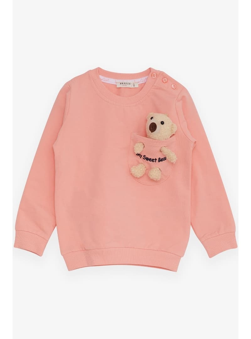 Kız Çocuk Ayıcık Aksesuarlı Sweatshirt Somon