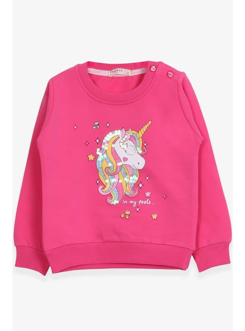 Kız Çocuk Unicorn Baskılı Pullu Sweatshirt