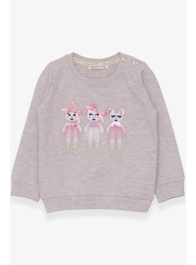 Kız Çocuk Hayvancık Baskılı Sweatshirt Bej