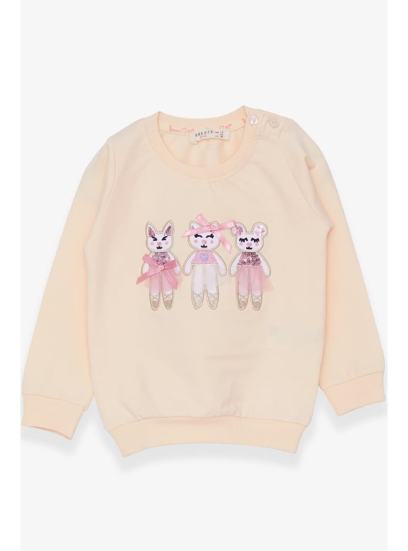 Kız Çocuk Hayvancık Baskılı Sweatshirt Krem