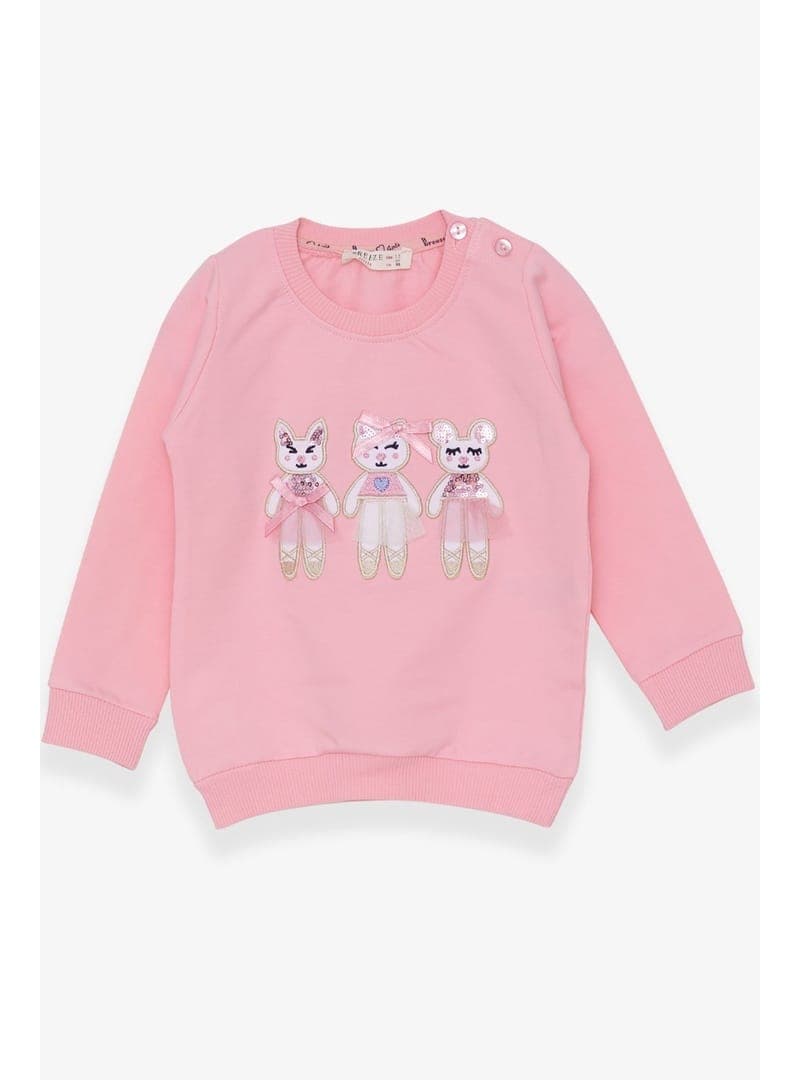 Kız Çocuk Hayvancık Baskılı Sweatshirt Pudra