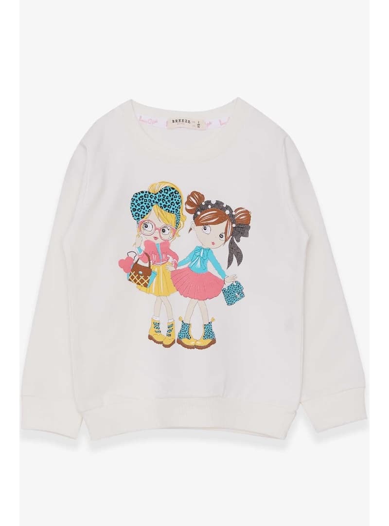 Kız Çocuk Baskılı Sweatshirt Ekru