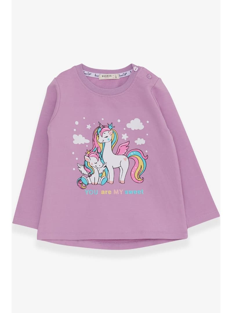 Kız Çocuk Unicorn Baskılı Sweatshirt Eflatun