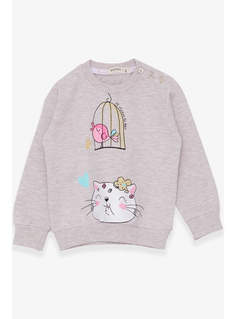 Kız Çocuk Simli Kedicik Baskılı Sweatshirt
