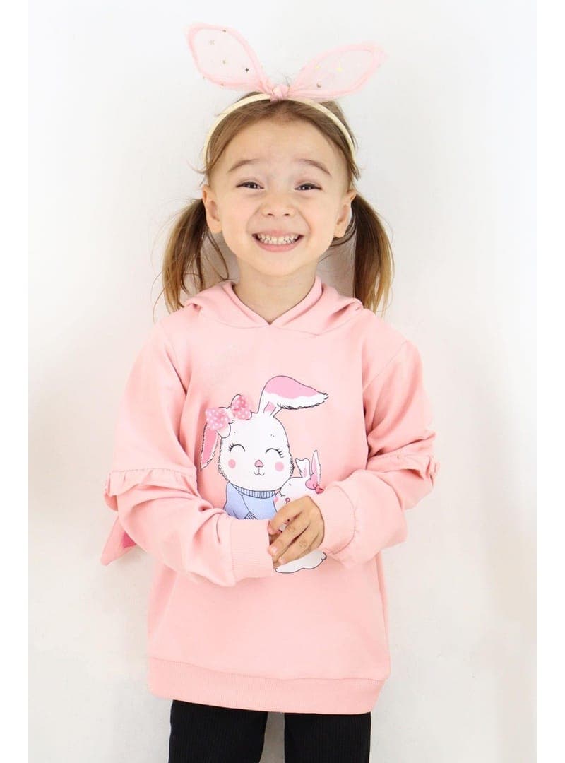 Kız Çocuk Tavşan Baskılı Sweatshirt