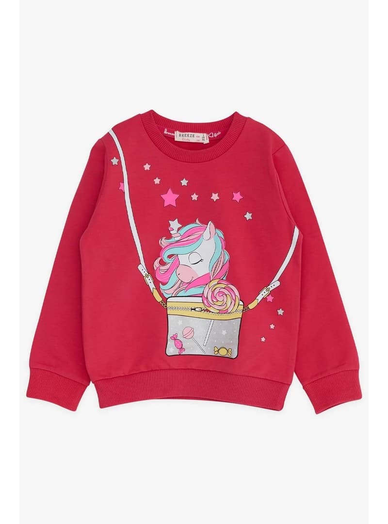 Kız Çocuk Unicorn Baskılı Sweatshirt Fuşya