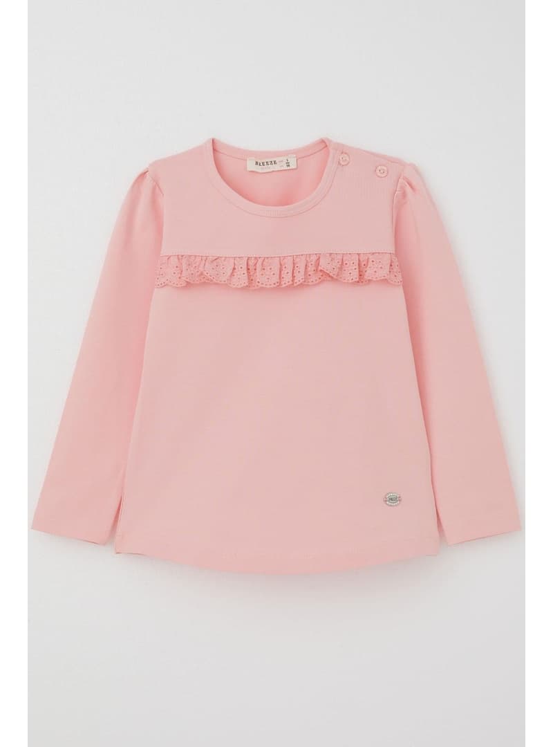 Kız Çocuk Uzun Kollu Tişört Güpürlü Pembe