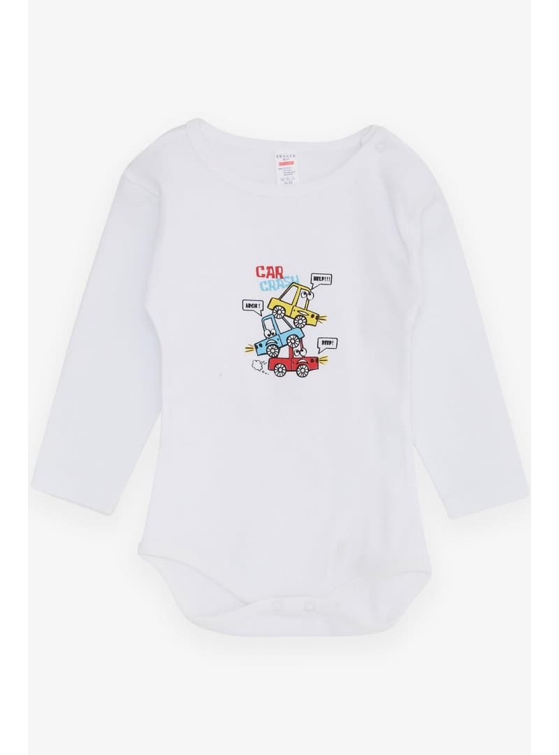 Bebek Araba Baskılı Çıtçıtlı Body Beyaz