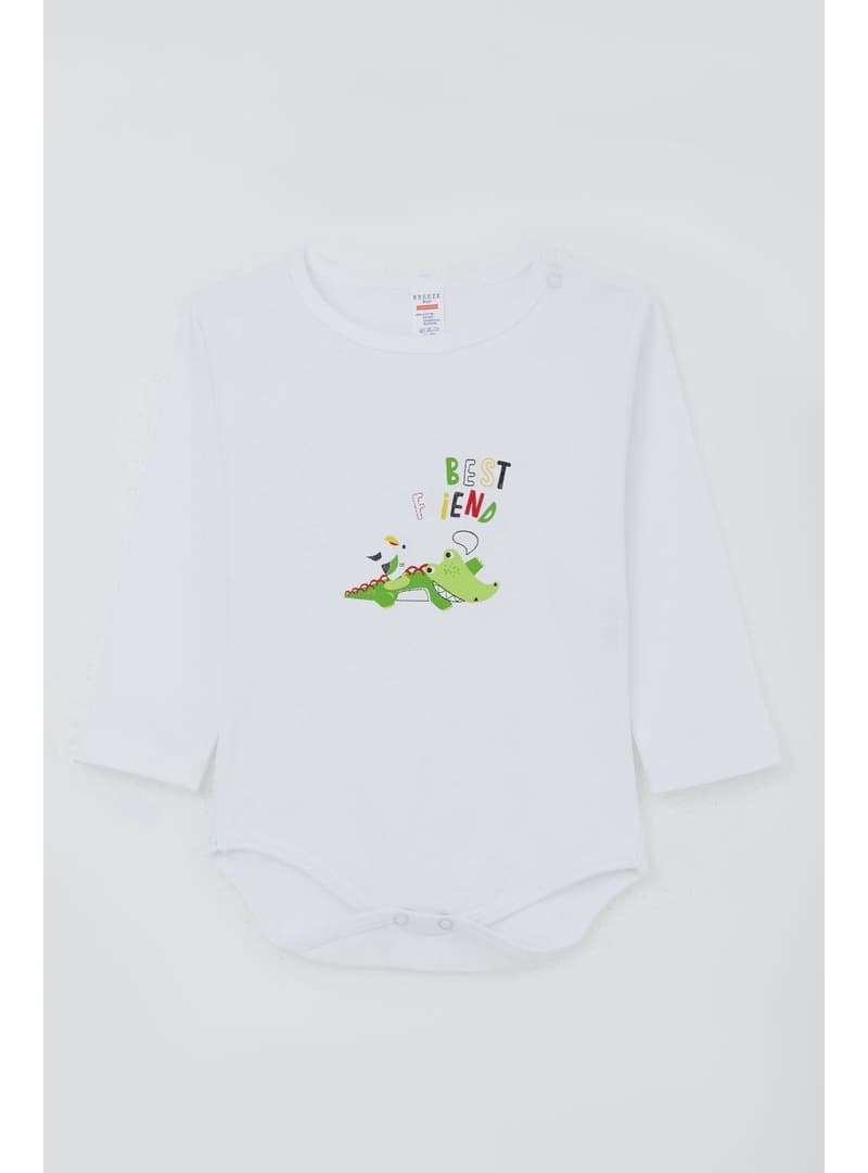Bebek Timsah Baskılı Çıtçıtlı Body Beyaz