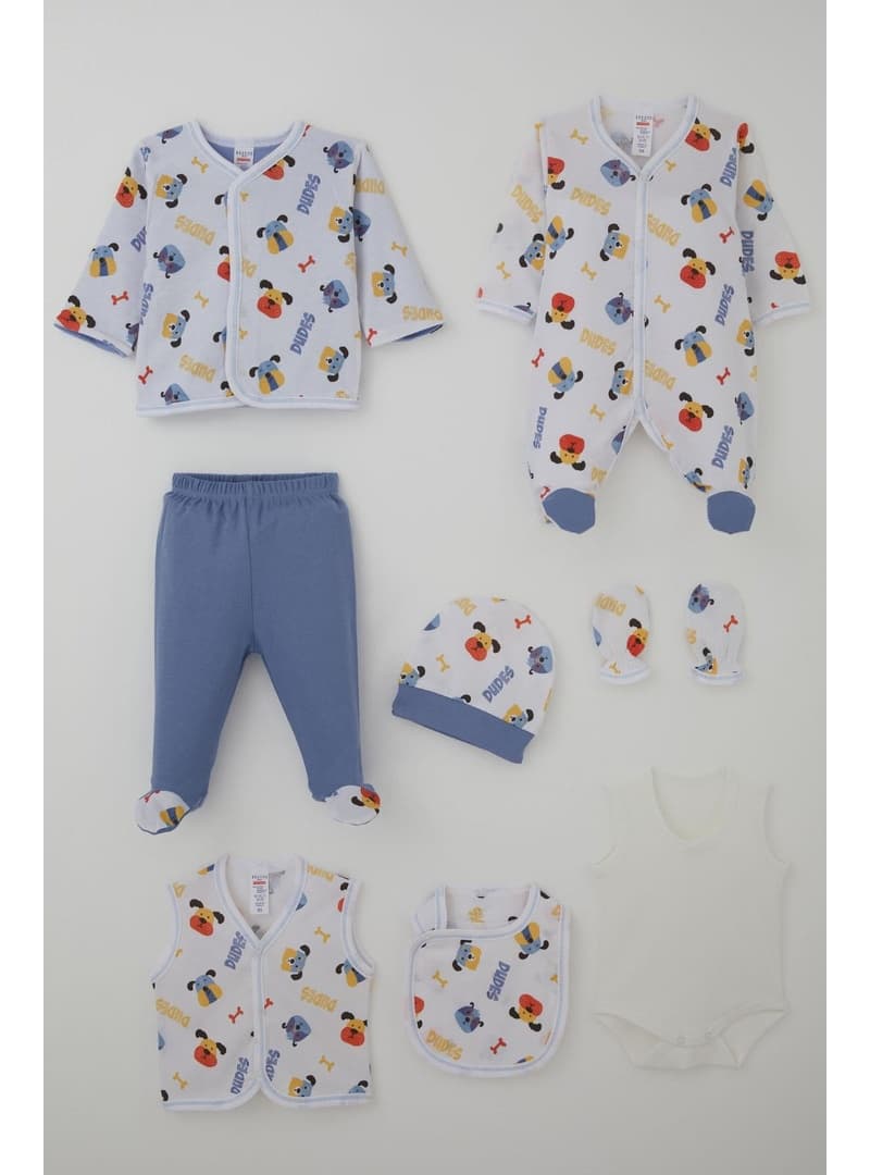 Breeze Erkek Bebek Hastane Çıkışı 8 Li Ahbap Köpekçikler Desenli 0 3 Ay Beyaz