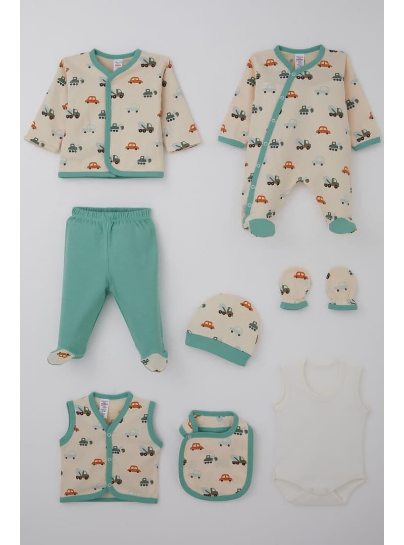 Breeze Erkek Bebek Hastane Çıkışı 8 Li Renkli İş Makinesi Desenli 0 3 Ay Krem