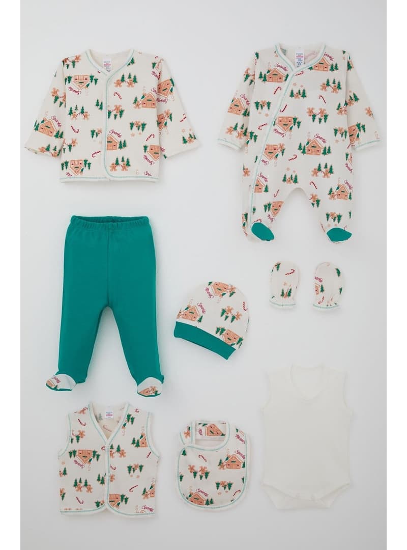 Breeze Erkek Bebek 8 Parça Hastane Çıkışı Seti Çam & Ev Desenli