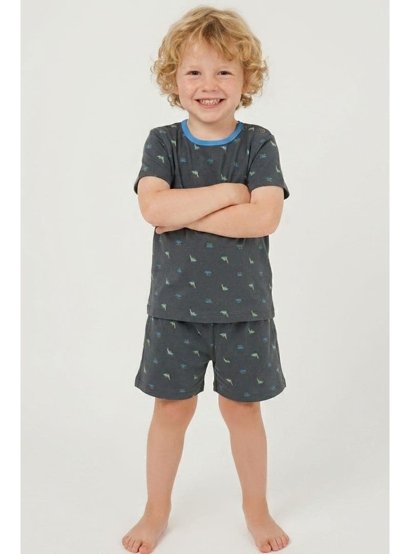 Breeze Erkek Bebek Şortlu Pijama Takım Renkli Dinozor Desenli 9 Ay 3 Yaş Antrasit