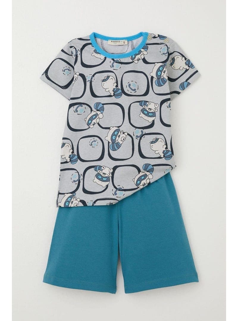 Sevimli Rakun Desenli Pijama Takımı - Gri