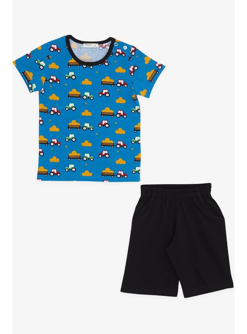 Traktör Desenli Erkek Çocuk Pijama Takımı Mavi