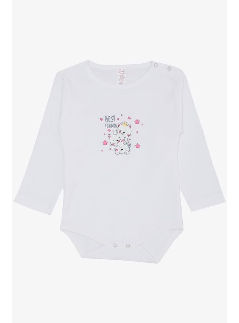 Breeze Kız Bebek Kedi Baskılı Çıtçıtlı Body Beyaz