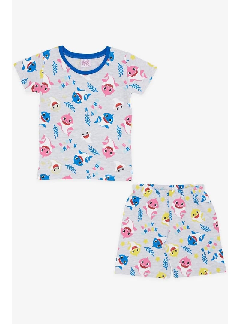 Kız Bebek Köpekbalığı Desenli Pijama Takımı Açık Gri
