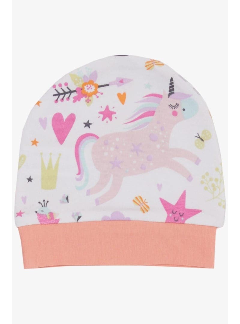 Unicorn Baskılı Bebek Şapkası Beyaz