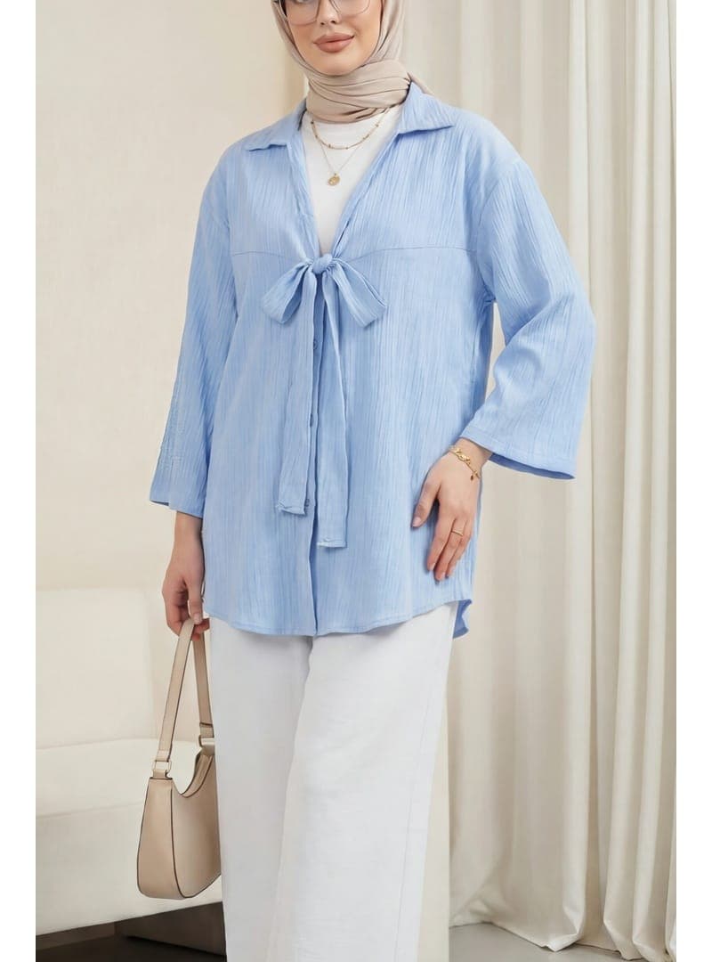 Önden Bağlamalı Krınkıl Kimono Bebe Mavi