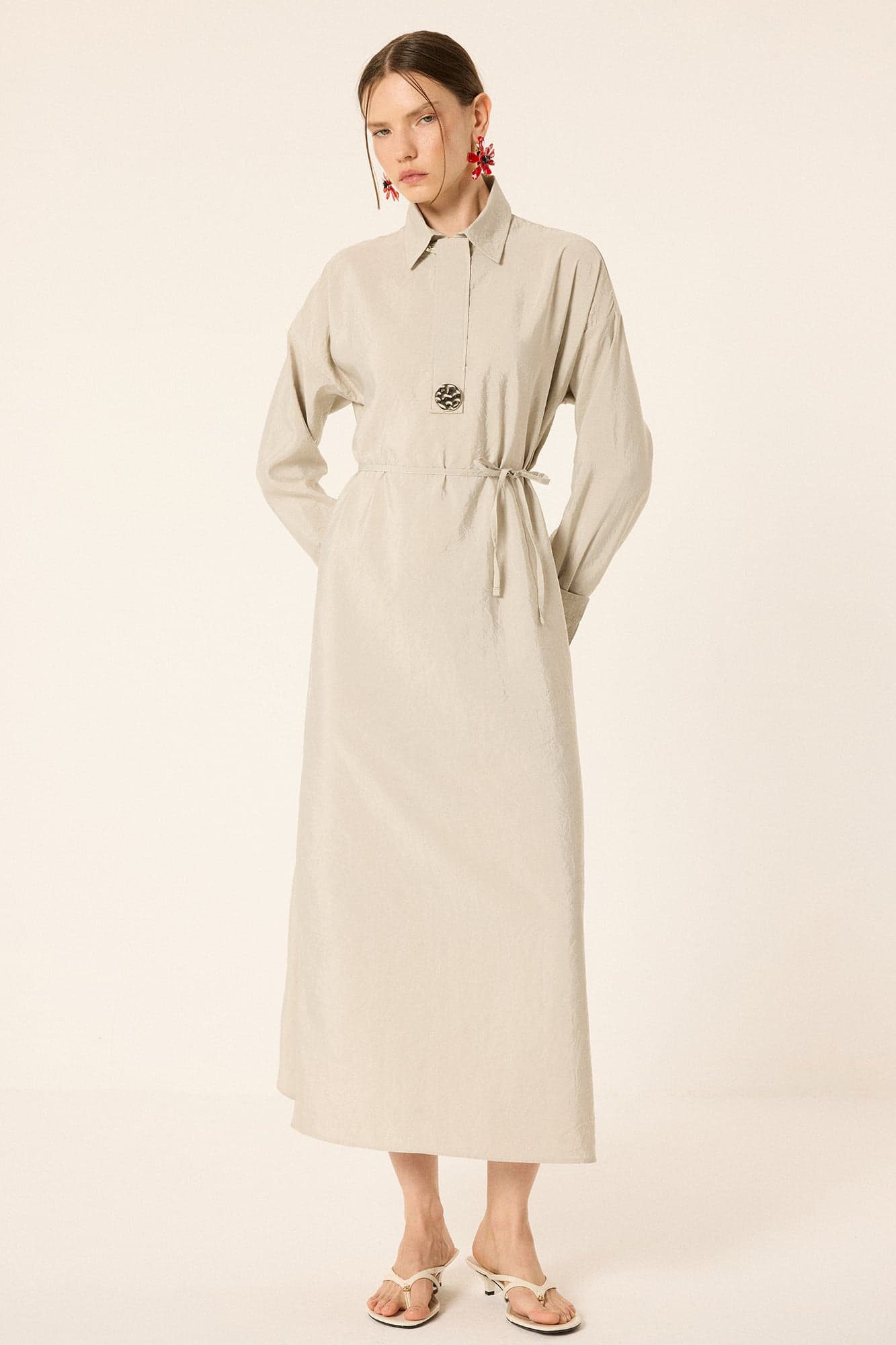 GOLD BUTTONED CUPRA DRESS